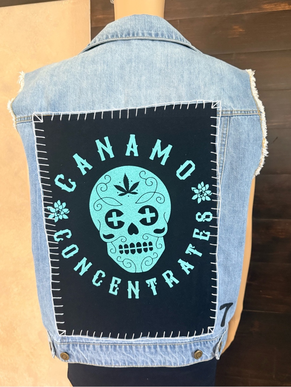 Upcycled Canamo Concentrates Distressed Denim Vest Size M